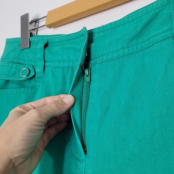 Larry Levine Women's Teal Blue Mid-Rise Chopped Capri Pants With Pockets Size 10 - Picture 2 of 14